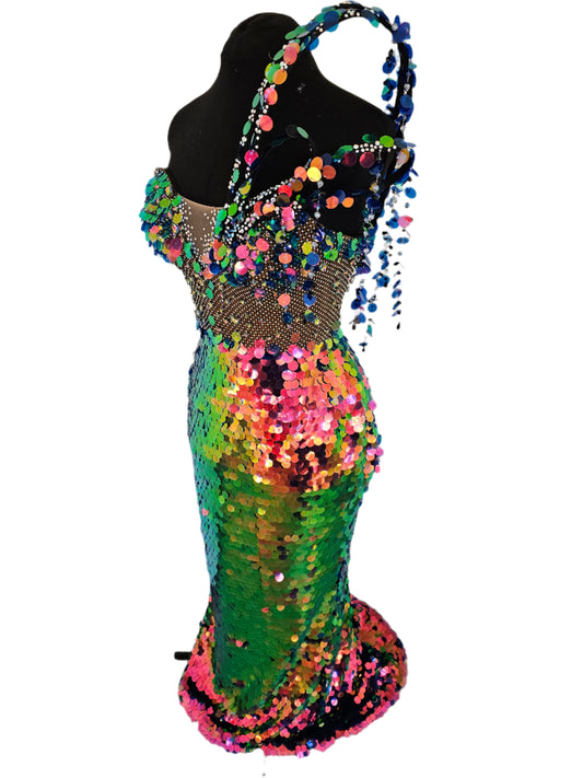 Holographic mermaid fishtail gown